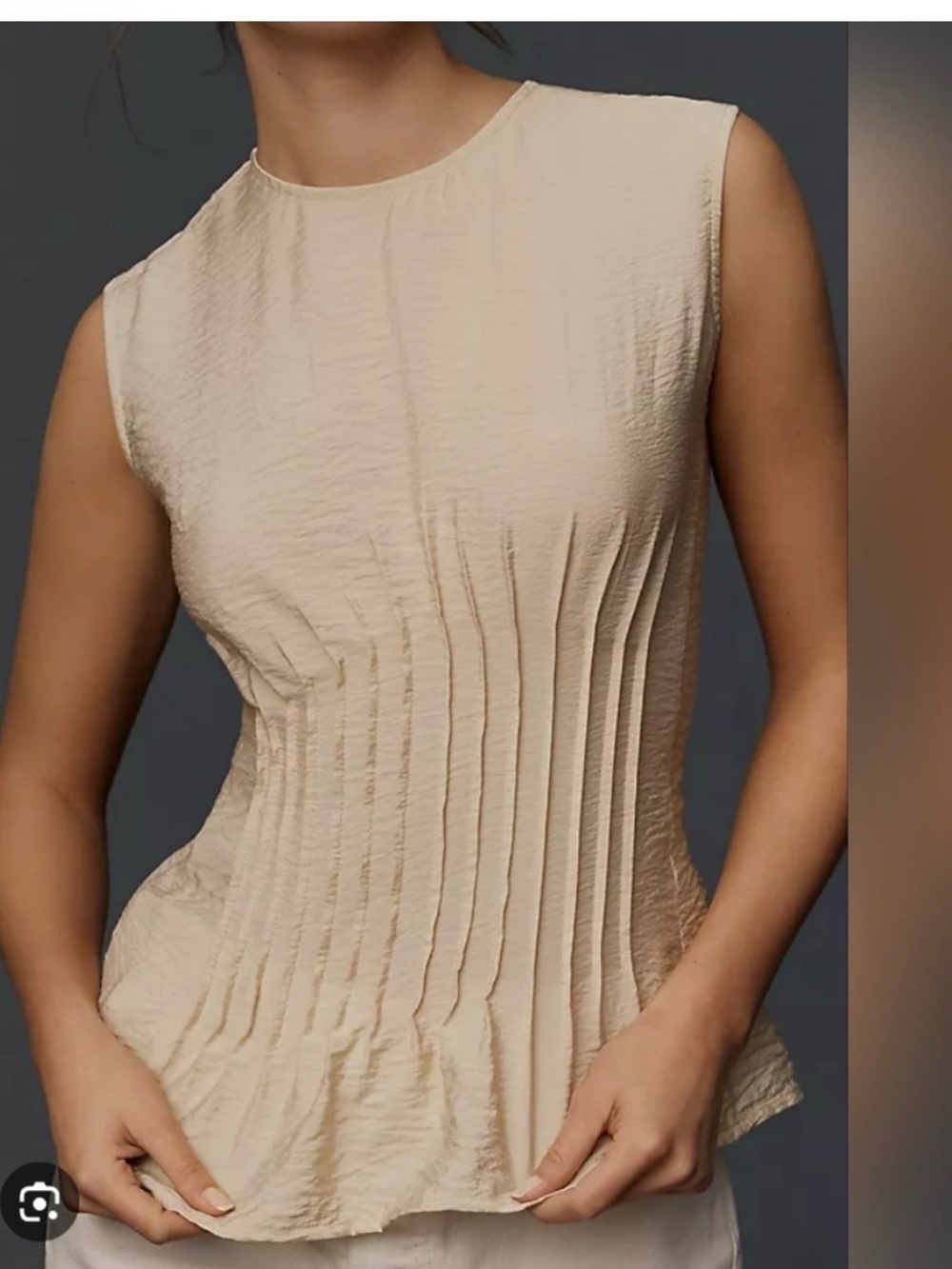 Anthropologie The Della Pleated-Waist Shell Top – Size S (Beige)
